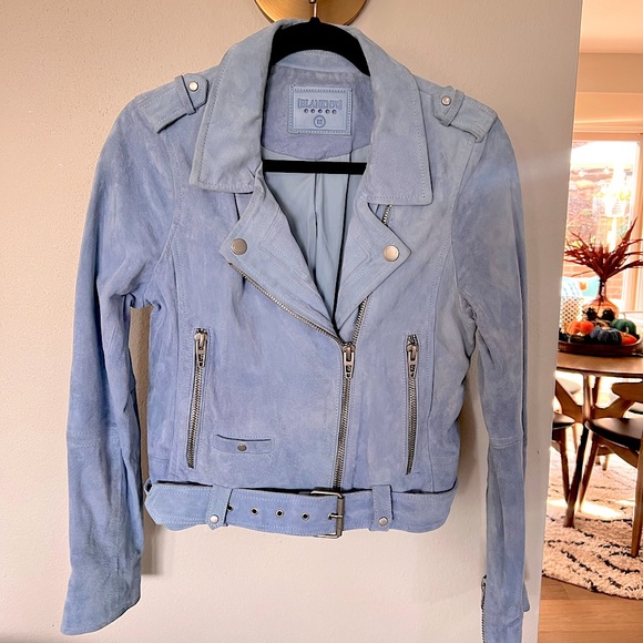 BlankNYC Genuine Suede Moto Jacket - Size Medium - Light Blue - Picture 4 of 17